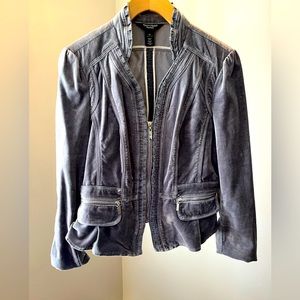 White House Black Market Stretch Velvet Gray Zipper Jacket